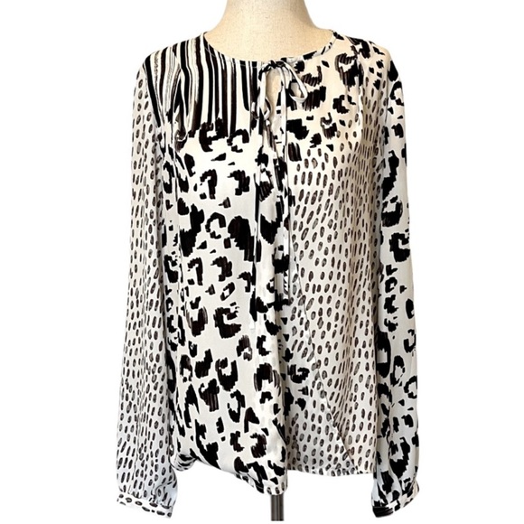 CAbi Tops - CAbi Animal Print Leopard & Stripes Wrap Blouse Top Silky Lightweight Size L